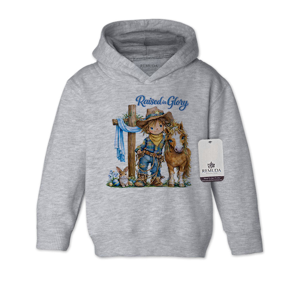 A Pony Pals Raised On Glory Easter Boys Toddler Western Hoodie in the color heather gray
