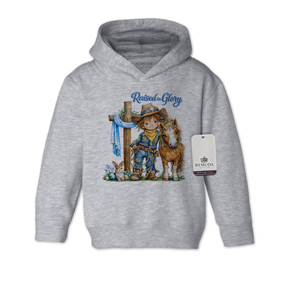 A Pony Pals Raised On Glory Easter Boys Toddler Western Hoodie in the color heather gray