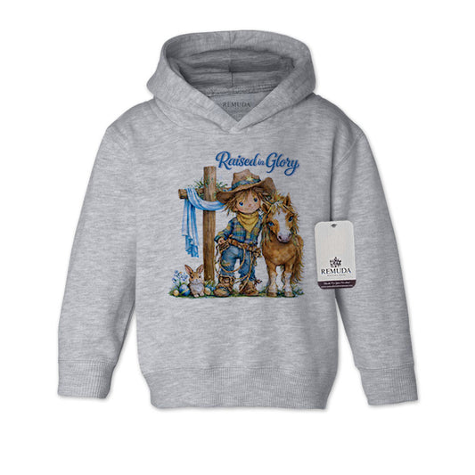A Pony Pals Raised On Glory Easter Boys Toddler Western Hoodie in the color heather gray
