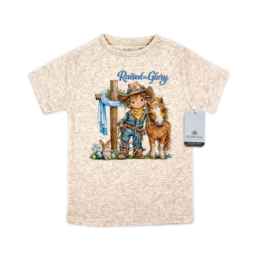 Pony Pals Raised On Glory Easter Western Boys Toddler Tee T-Shirt in the color heather oatmeal