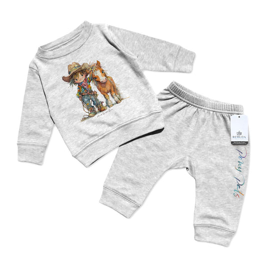 Pony Pals Cowboy Infant Boys Western 2 Piece Sweatsuit Gray