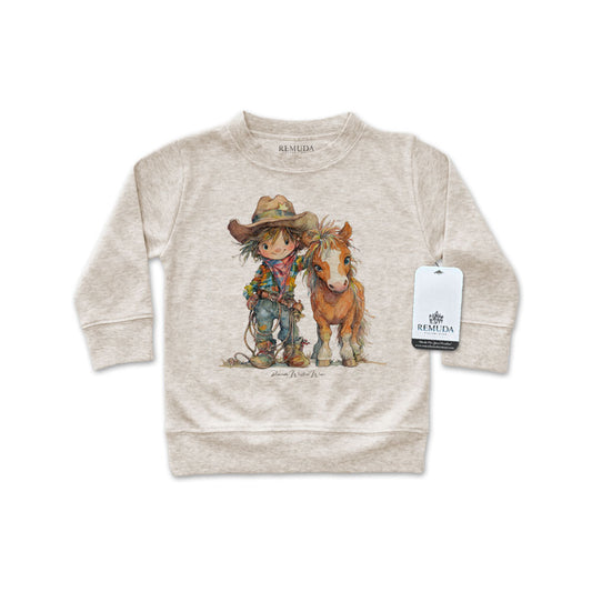 Pony Pals Cowboy Western Infant Long Sleeve Pullover Shirt Oatmeal