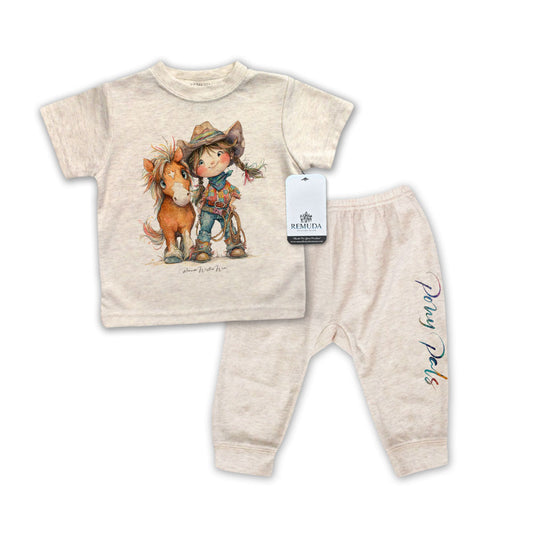 Pony Pals Cowgirl Infant Western 2-Piece Sleepwear Pajamas Oatmeal