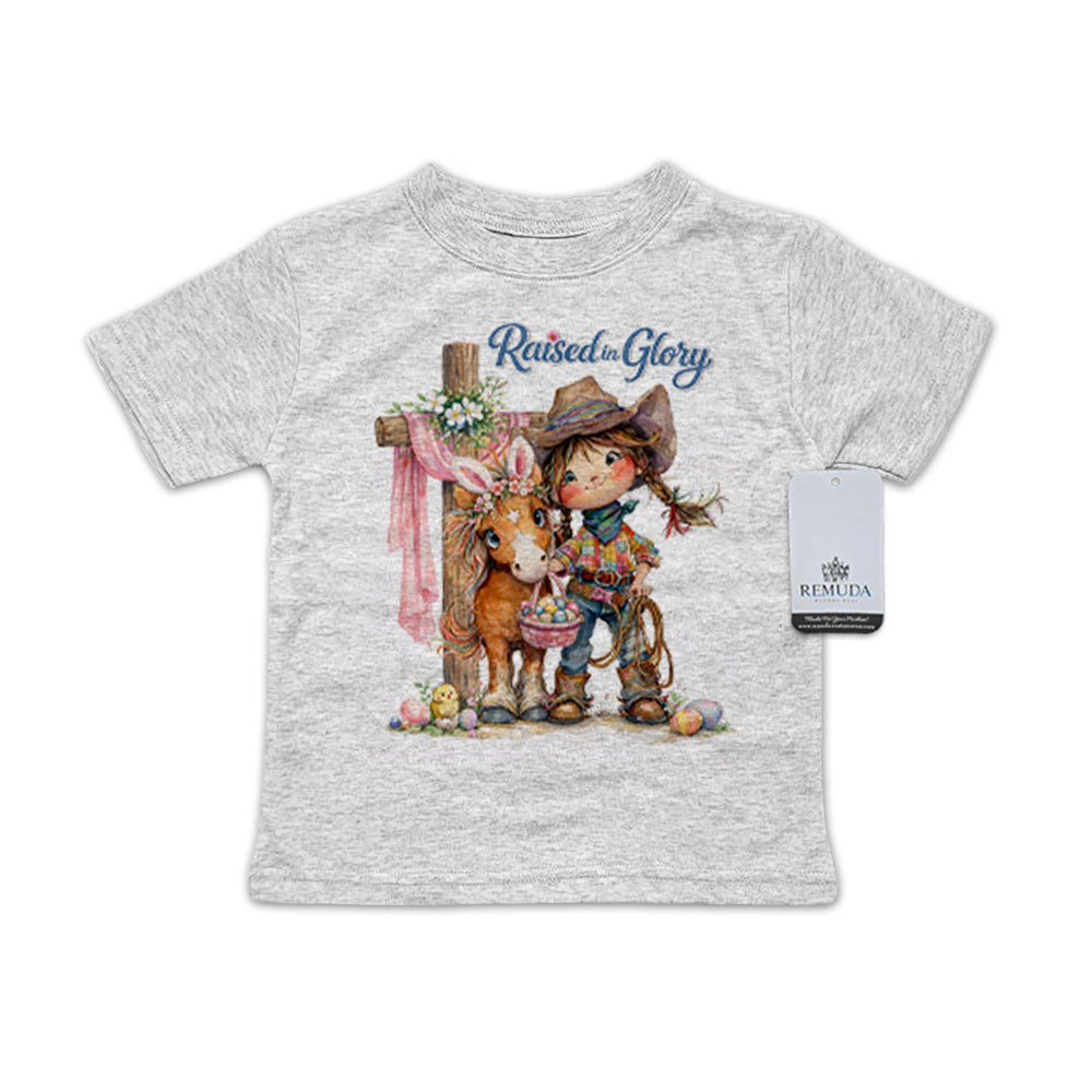 Pony Pals Raised On Glory Easter Infant Kids Girls Western Tee T-Shirt in the color heather gray