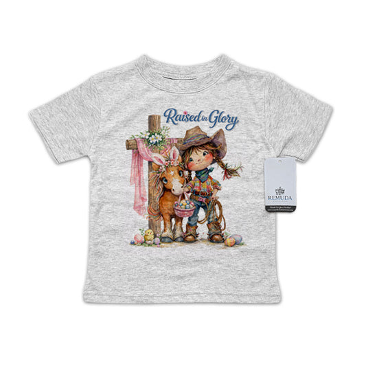 Pony Pals Raised On Glory Easter Infant Kids Girls Western Tee T-Shirt in the color heather gray