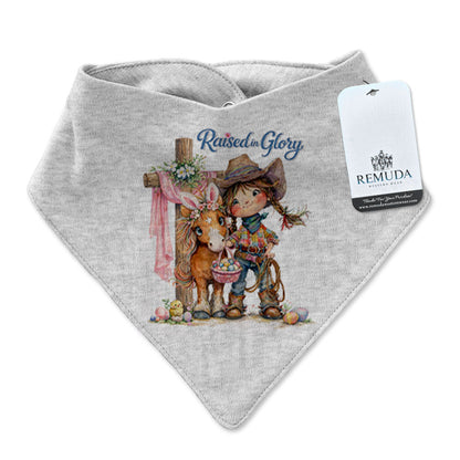 Pony Pals Easter Raised On Glory Cowgirl Infant / Toddler Western Girls Bandana Bib in the color Heather Gray