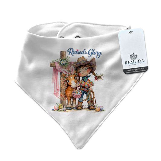 Pony Pals Easter Raised On Glory Cowgirl Infant / Toddler Western Girls Bandana Bib in the color White