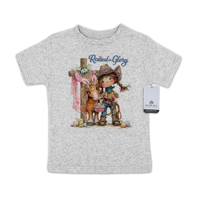 Pony Pals Raised On Glory Easter Western Girls Toddler Tee T-Shirt in the color heather gray