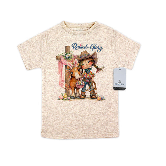 Pony Pals Raised On Glory Easter Western Girls Toddler Tee T-Shirt in the color heather oatmeal
