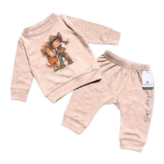 Pony Pals Cowgirl Infant Girls Western 2 Piece Sweatsuit Sandstone