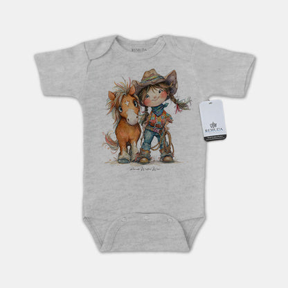 Pony Pals Cowgirl Short Sleeve Infant One Piece Western Romper Gray