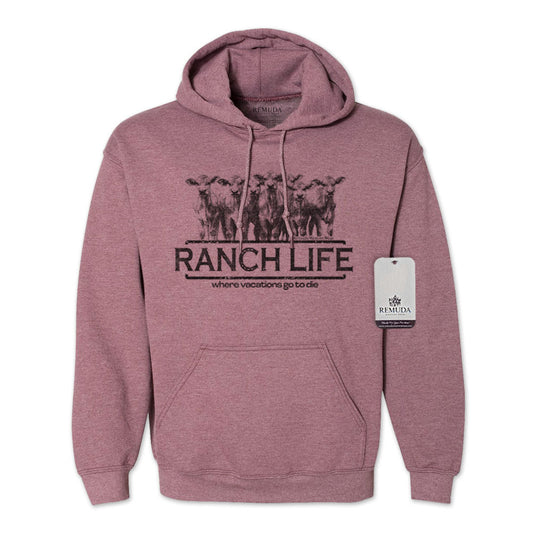 Ranch Life: Where Vacations Go To Die Adult Unisex Western Hoodie Heather Dark Maroon