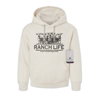 Ranch Life: Where Vacations Go To Die Adult Unisex Western Hoodie Oatmeal
