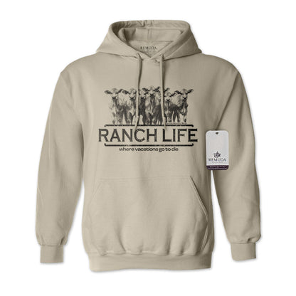 Ranch Life: Where Vacations Go To Die Adult Unisex Western Hoodie Sand