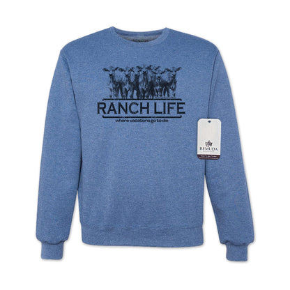 Ranch Life: Where Vacations Go To Die Adult Unisex Western Sweatshirt Vintage Heather Blue