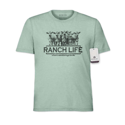 Ranch Life: Where Vacations Go To Die Adult Unisex Western Tee T-Shirt Dusty Blue