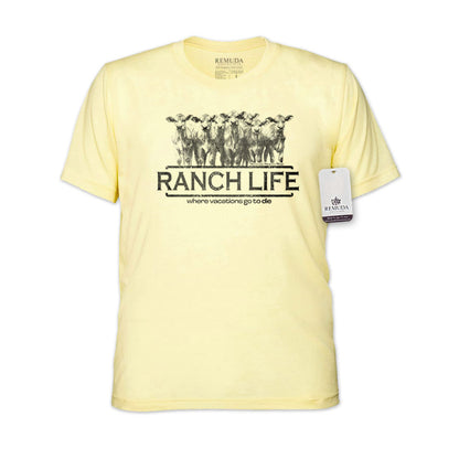 Ranch Life: Where Vacations Go To Die Adult Unisex Western Tee T-Shirt Pale Yellow
