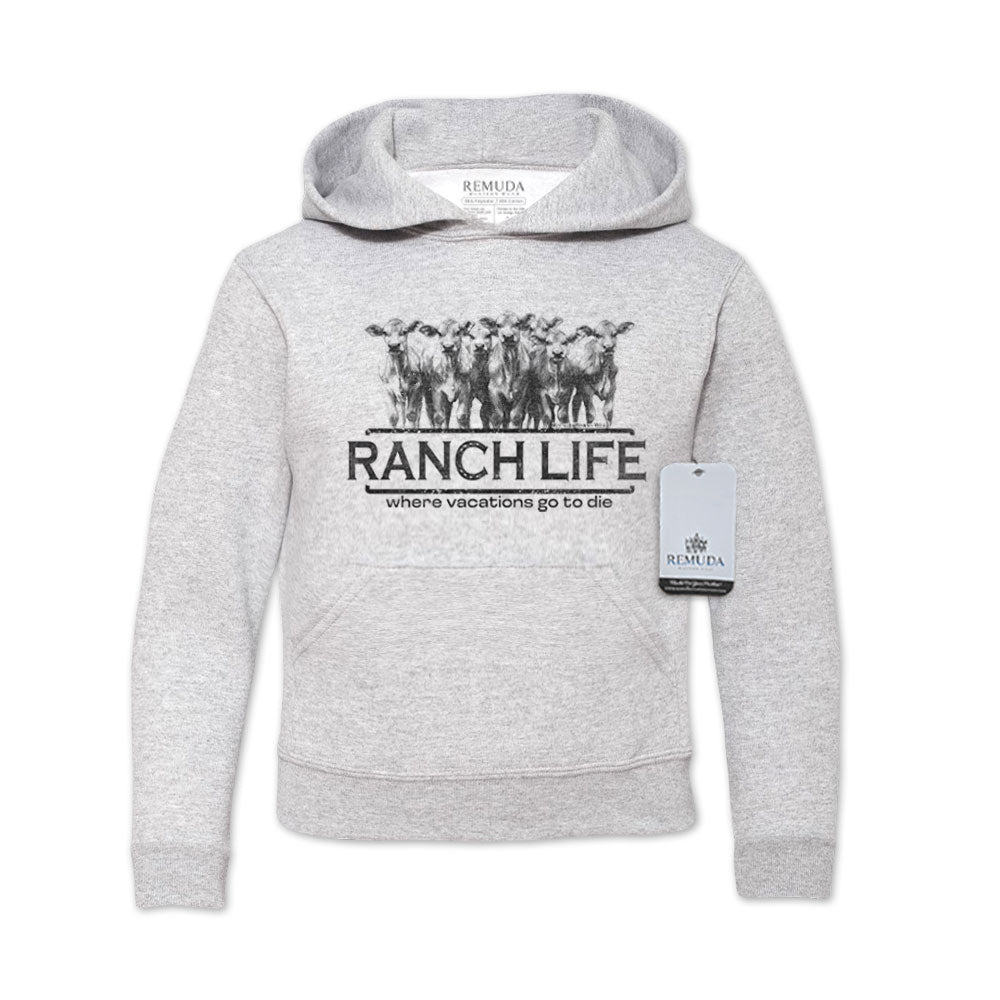 Ranch Life Where Vacations Go To Die Youth Western Pullover Hoodie Ash Gray