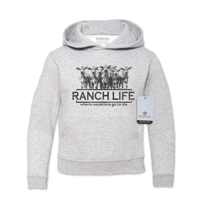 Ranch Life Where Vacations Go To Die Youth Western Pullover Hoodie Ash Gray