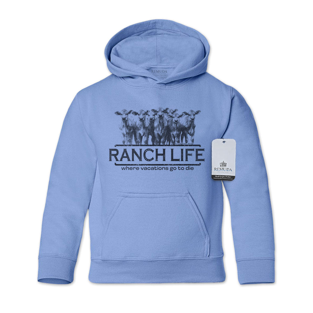 Ranch Life Where Vacations Go To Die Youth Western Pullover Hoodie Blue