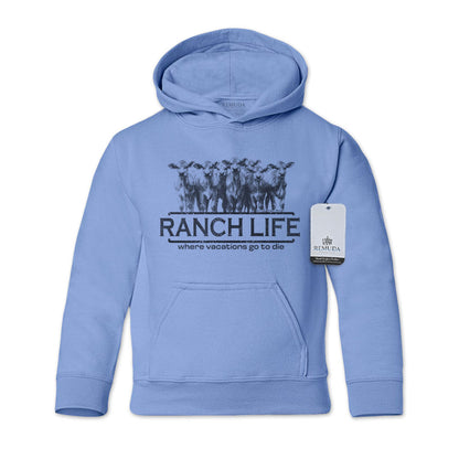 Ranch Life Where Vacations Go To Die Youth Western Pullover Hoodie Blue