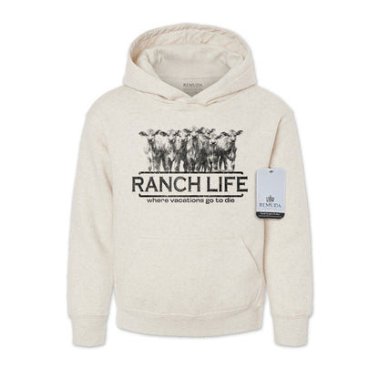 Ranch Life Where Vacations Go To Die Youth Western Pullover Hoodie Oatmeal