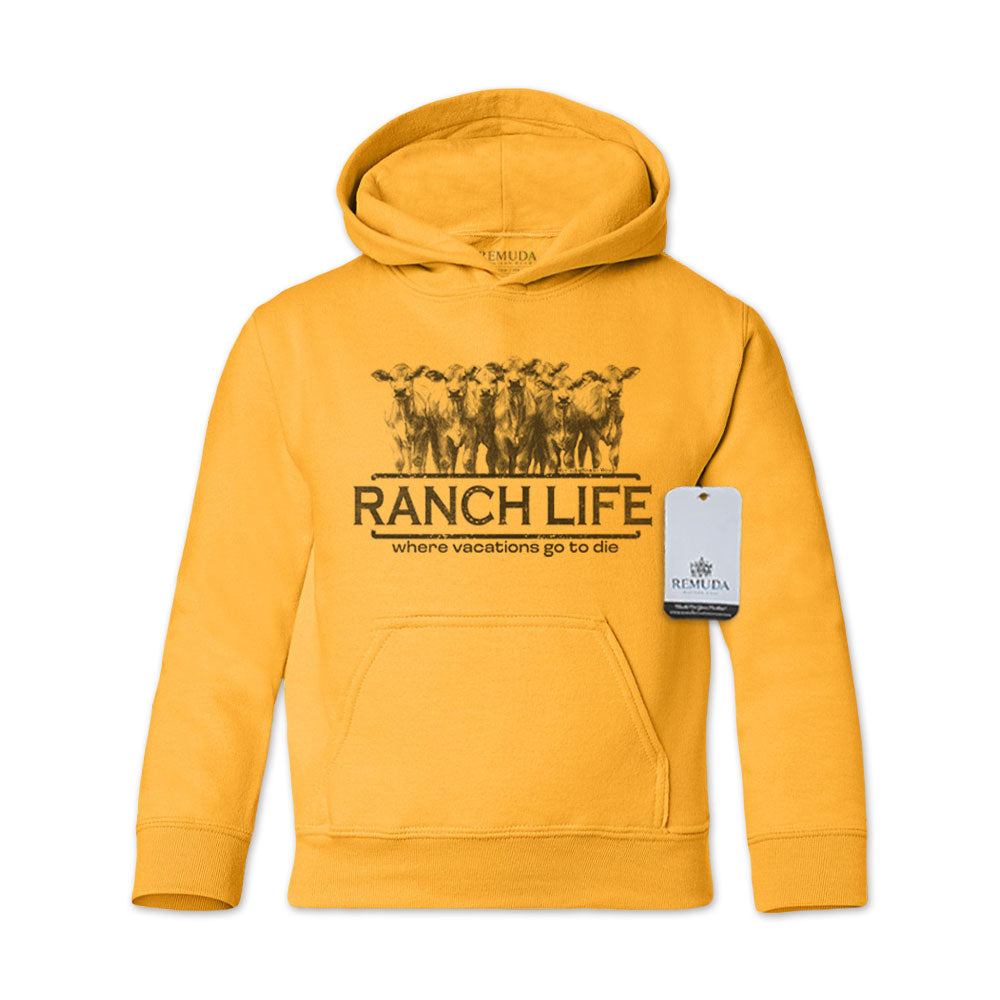 Ranch Life Where Vacations Go To Die Youth Western Pullover Hoodie Yellow Gold