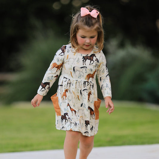 Western Horse Print Long Sleeve Dress