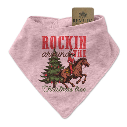 Rockin Around The Christmas Tree Infant Toddler Cowboy Santa Bandana Bib in Pink color