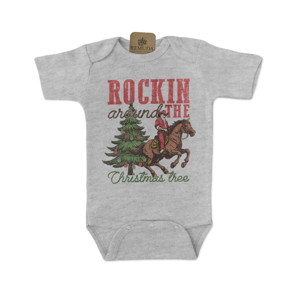 Rockin Around The Christmas Tree - Infant Western Santa One Piece Romper