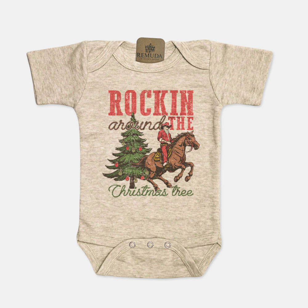 Rockin Around The Christmas Tree - Infant Western Santa One Piece Romper