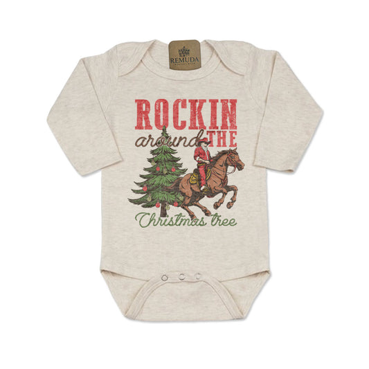 Rockin Around The Christmas Tree - Infant Western Santa One Piece Romper