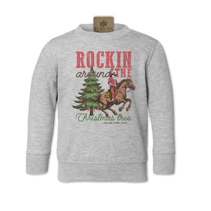 Remuda Western Wear Rockin Around The Christmas Tree Toddler Western Santa Sweatshirt in Heather Grey Color