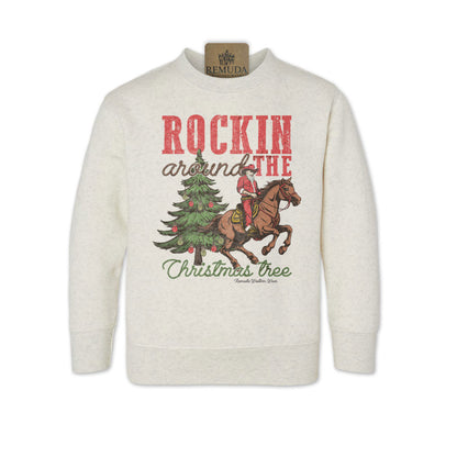 Remuda Western Wear Rockin Around The Christmas Tree Toddler Western Santa Sweatshirt in Oatmeal Color