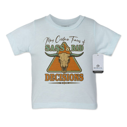 May Contain Traces of Sass & Bad Decisions Infant Kids Western Tee T-Shirt Light Blue