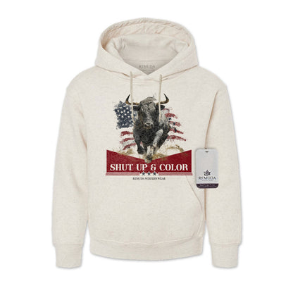 Shut Up & Color Patriotic Adult Unisex Western Hoodie Sport Oatmeal