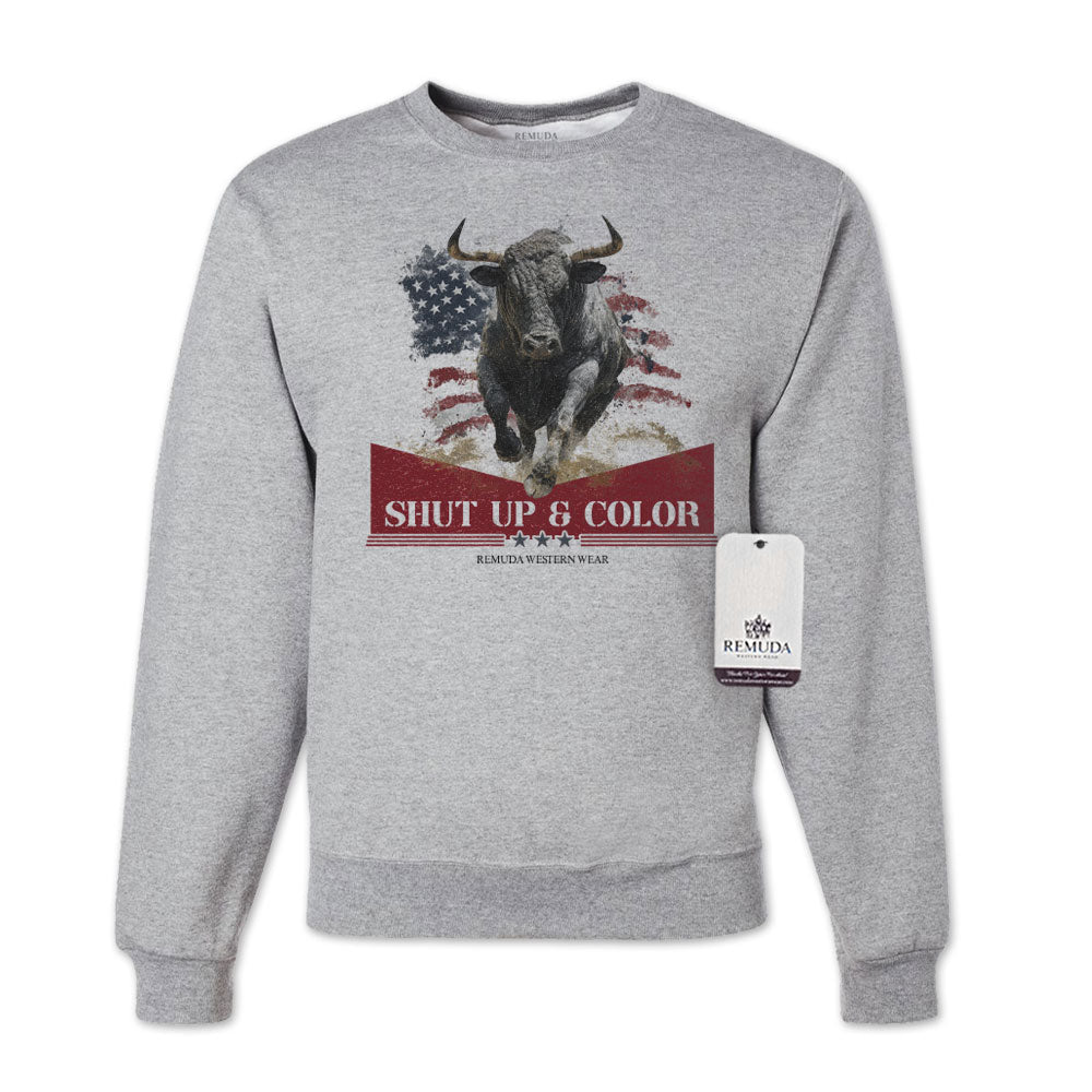 Shut Up & Color Patriotic Adult Unisex Western Sweatshirt Gray