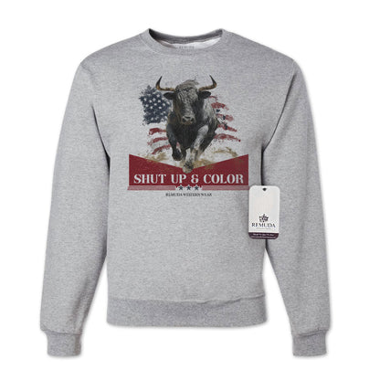 Shut Up & Color Patriotic Adult Unisex Western Sweatshirt Gray