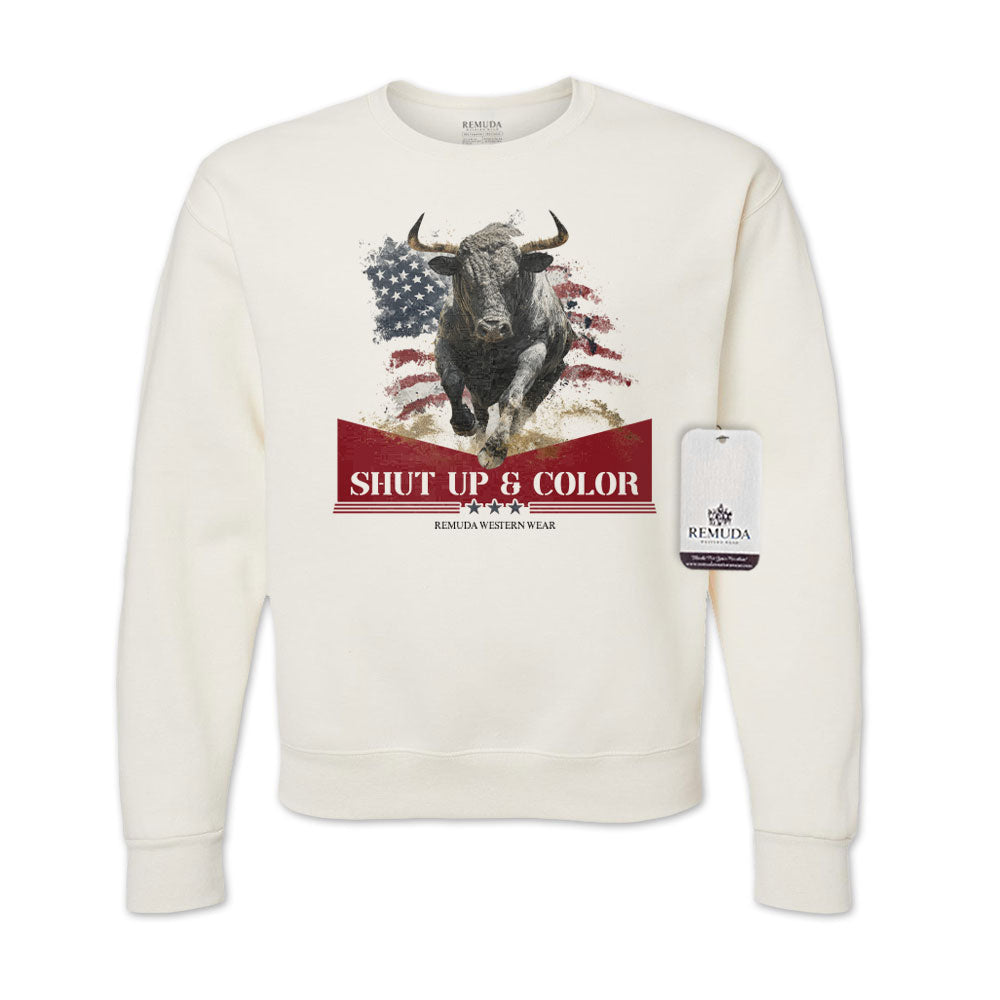 Shut Up & Color Patriotic Adult Unisex Western Sweatshirt Oatmeal