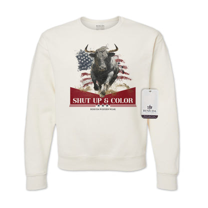 Shut Up & Color Patriotic Adult Unisex Western Sweatshirt Oatmeal