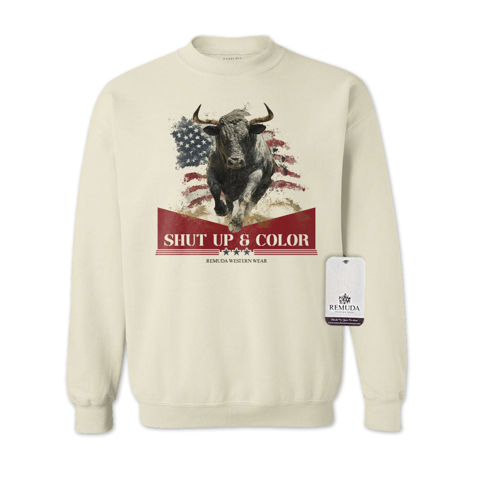 Shut Up & Color Patriotic Adult Unisex Western Sweatshirt Sand