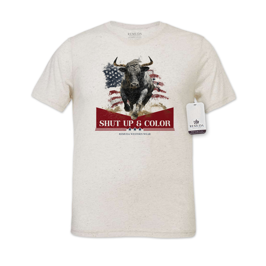 Shut Up & Color Patriotic Adult Western T-Shirt Oatmeal