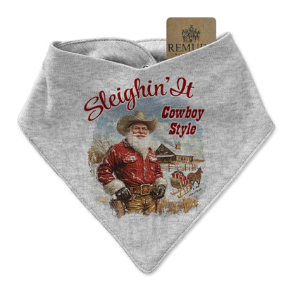 Sleighin It Cowboy Style - Infant Toddler Western Santa Christmas Bandana Bib