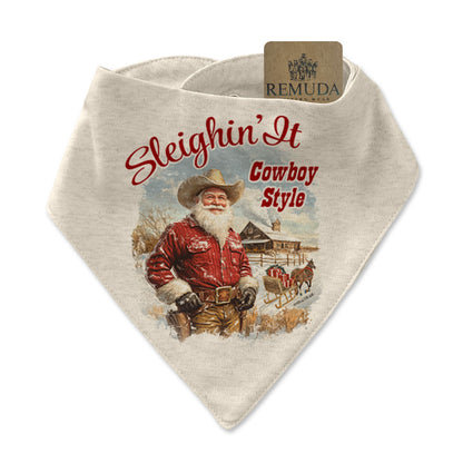 Sleighin It Cowboy Style - Infant Toddler Western Santa Christmas Bandana Bib