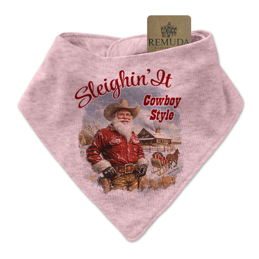 Sleighin It Cowboy Style - Infant Toddler Western Santa Christmas Bandana Bib