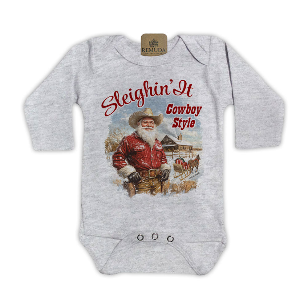 Sleighin It Cowboy Style - Infant Western Santa One Piece Romper