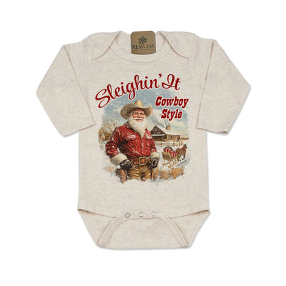 Sleighin It Cowboy Style - Infant Western Santa One Piece Romper