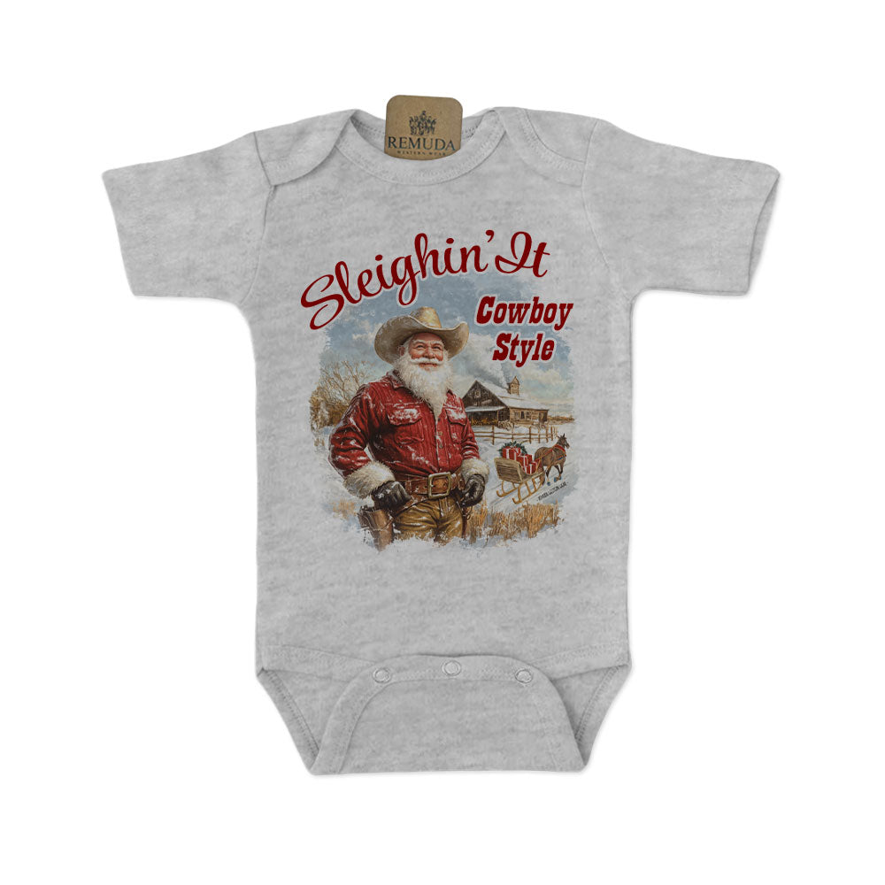 Sleighin It Cowboy Style - Infant Western Santa One Piece Romper