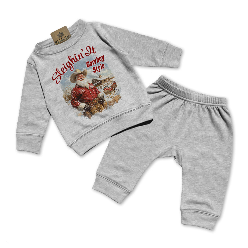 Sleighin It Cowboy Style - Infant Western Santa 2 Piece Sweatsuit