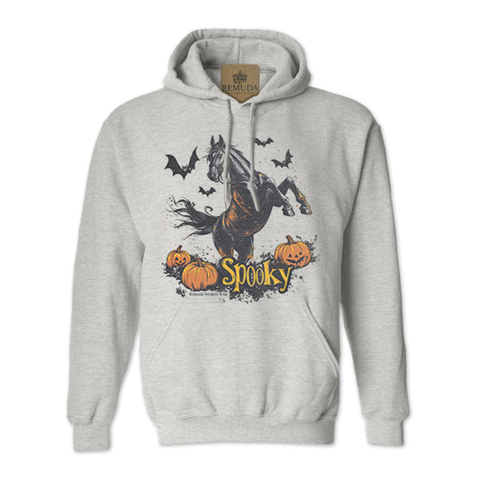 Spooky halloween horse adult hoodie in ash grey